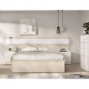 Conjunto cama, sinfonier y dos mesitas Lisa acabado natural/blanco.
