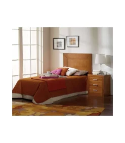Conjunto de cabecero y mesita de noche en madera maciza color cerezo.