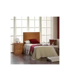 Conjunto de cabecero y mesita de noche en madera maciza color cerezo.