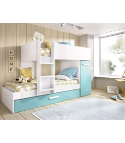 Conjunto de cama tren Orcera en blanco-esmeralda 150 cm(alto)243 cm(ancho)111 cm(largo)