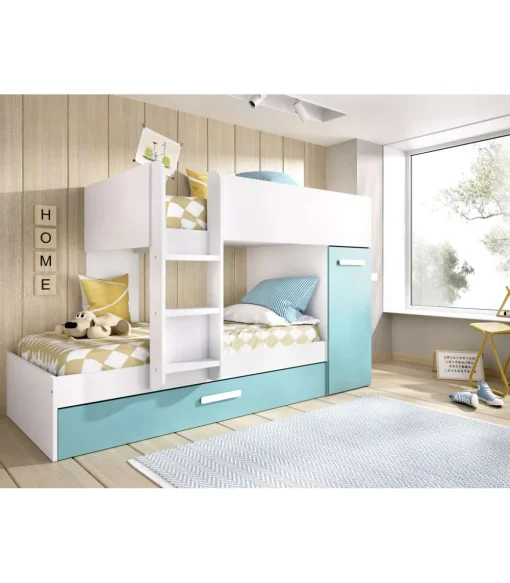 Conjunto de cama tren Orcera en blanco-esmeralda 150 cm(alto)243 cm(ancho)111 cm(largo)