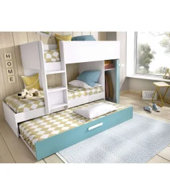 Conjunto de cama tren Orcera en blanco-esmeralda 150 cm(alto)243 cm(ancho)111 cm(largo)