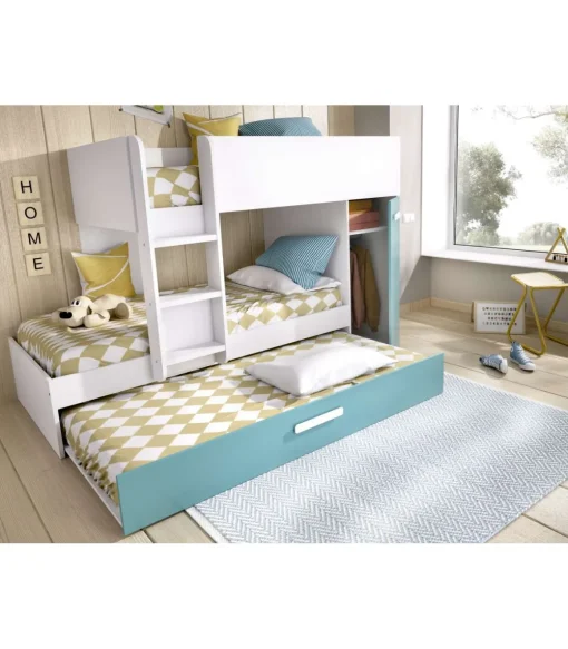 Conjunto de cama tren Orcera en blanco-esmeralda 150 cm(alto)243 cm(ancho)111 cm(largo)