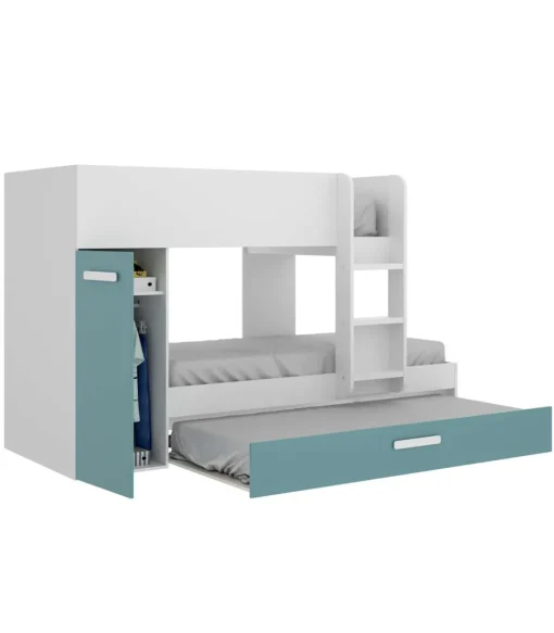 Conjunto de cama tren Orcera en blanco-esmeralda 150 cm(alto)243 cm(ancho)111 cm(largo)