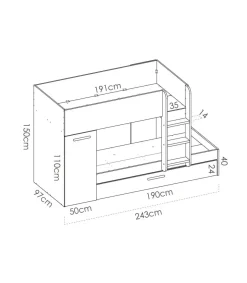 Conjunto de cama tren Orcera en blanco-esmeralda 150 cm(alto)243 cm(ancho)111 cm(largo)
