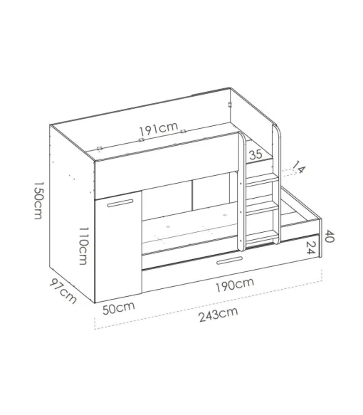 Conjunto de cama tren Orcera en blanco-esmeralda 150 cm(alto)243 cm(ancho)111 cm(largo)