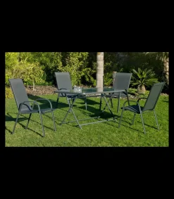 Conjunto de mesa + 4 sillones en acero Cordoba/Sulam-150/4 en acabado gris antracita
