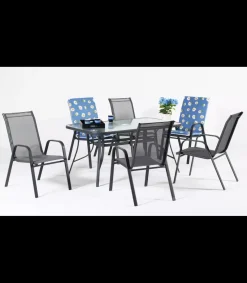 Conjunto de mesa + 4 sillones en acero Sulam-150/4 en acabado gris antracita