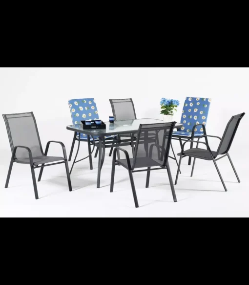 Conjunto de mesa + 4 sillones en acero Sulam-150/4 en acabado gris antracita