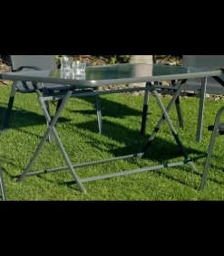Conjunto de mesa + 4 sillones en acero Cordoba/Sulam-150/4 en acabado gris antracita