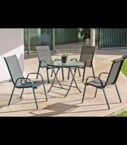 Conjunto de mesa + 4 sillones en acero Cordoba/Sulam-90/4 en acabado gris antracita.