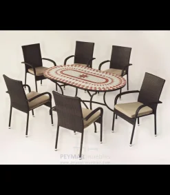 Conjunto de mesa+4 sillones terraza jardín mosaico Neypal/Bahia-150/4.