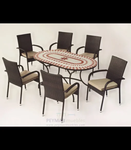 Conjunto de mesa+4 sillones terraza jardín mosaico Neypal/Bahia-150/4.