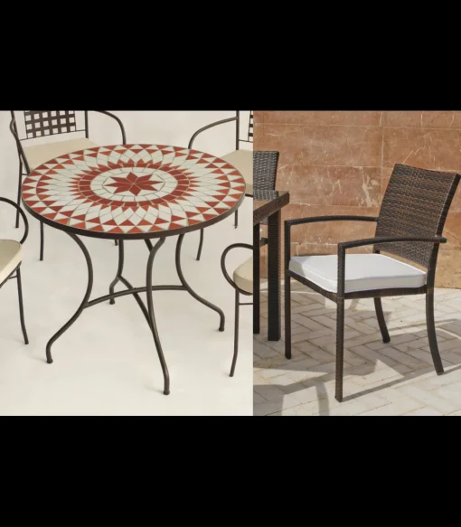 Conjunto de mesa+4 sillones+4 cojines jardin Neypal/Bahia.