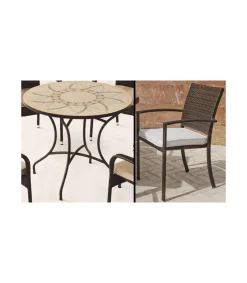 Conjunto de mesa y 4 sillones terraza jardin mosaico Bora/Bahia-90/4.