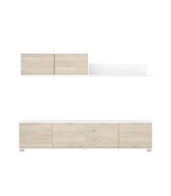 Conjunto de muebles de salón Lucena-2 en blanco/natural.