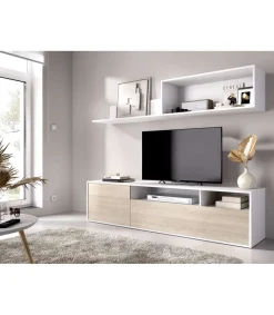 Conjunto de muebles de salón Lucena en blanco/natural.