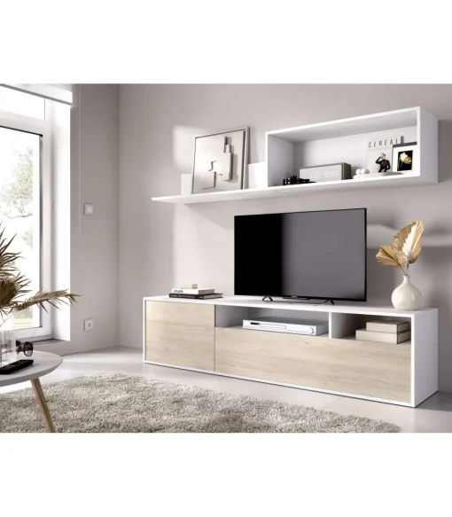 Conjunto de muebles de salón Lucena en blanco/natural.