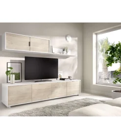 Conjunto de muebles de salón Lucena-2 en blanco/natural.