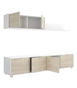 Conjunto de muebles de salón Lucena-2 en blanco/natural.