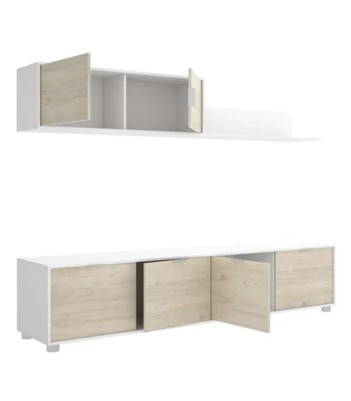 Conjunto de muebles de salón Lucena-2 en blanco/natural.