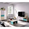 Conjunto de salón La Iruela 4 en acabado blanco, azul y madera natural