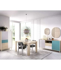 Conjunto de salon La Iruela 3 en acabado blanco, azul y madera natural
