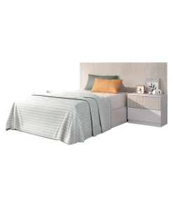 Conjunto juvenil cama + mesita Borja acabado alistonado natural/blanco.