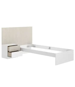 Conjunto juvenil cama + mesita Borja acabado alistonado natural/blanco.