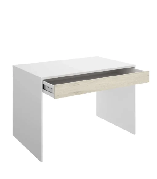 Conjunto juvenil cama con arrastre, mesita y escritorio Topo-4 acabado blanco/natural.