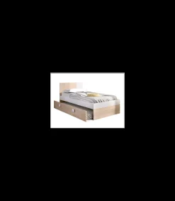 Conjunto juvenil cama con arrastre, mesita, cómoda y armario Duna-6 acabado natural/blanco.