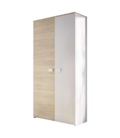 Conjunto juvenil cama con arrastre, mesita, cómoda y armario Duna-6 acabado natural/blanco.