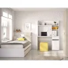 Conjunto juvenil cama de 90cm con arrastre, armario y escritorio con altillo Tamesis acabado natural/blanco.