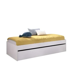 Conjunto juvenil cama de 90cm con arrastre y escritorio Lena acabado blanco.