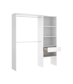 Conjunto juvenil cama de 90cm con cajones, mesita y armario vestidor Lena acabado blanco.