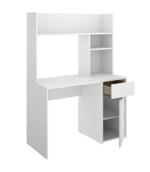 Conjunto juvenil cama de 90cm con arrastre, armario y escritorio con altillo Tamesis acabado natural/blanco.