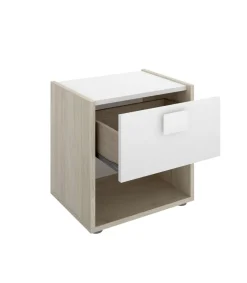 Conjunto juvenil cama de 90cm con cajones, mesita y armario vestidor Lena acabado blanco.