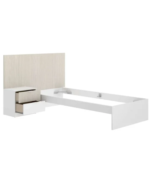 Conjunto juvenil cama, mesita, escritorio y armario vestidor Borja acabado alistonado natural/blanco.