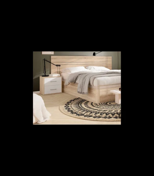 Conjunto matrimonio cabecero + 2 mesitas modelo Valverde acabado roble-blanco.