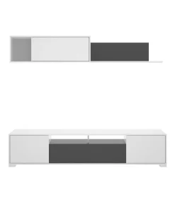 Conjunto mueble salon television Fuerte del Rey en blanco brillo y grafito 180 cm(alto)200 cm(ancho)41 cm(fondo)