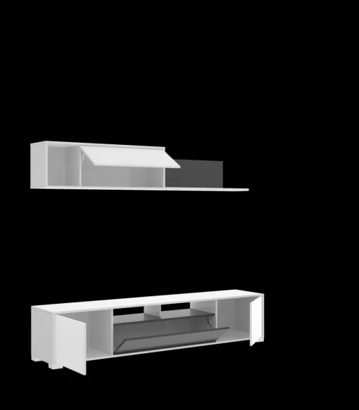 Conjunto mueble salon television Fuerte del Rey en blanco brillo y grafito 180 cm(alto)200 cm(ancho)41 cm(fondo)