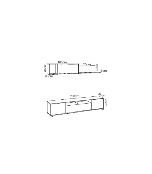 Conjunto mueble salon television Fuerte del Rey en blanco brillo y grafito 180 cm(alto)200 cm(ancho)41 cm(fondo)