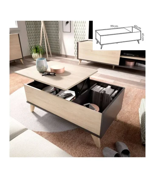 Conjunto salón Cazalilla-6: aparador, mueble TV y mesa centro acabado natural/grafito.