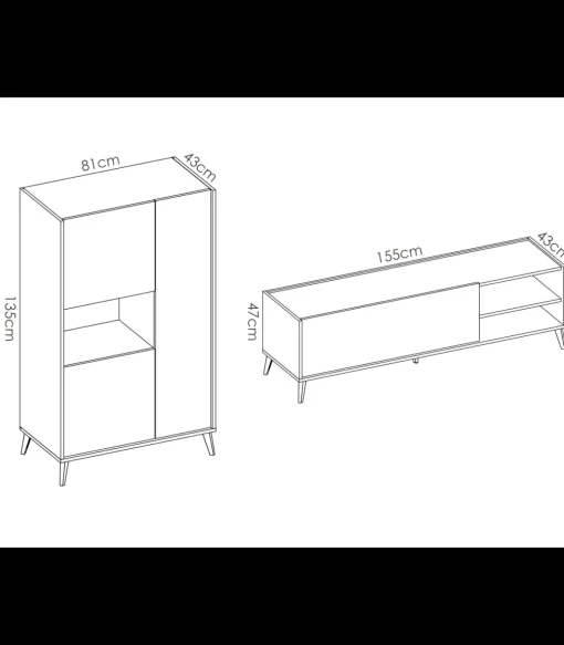 Conjunto salón Cazalilla-5 mueble bajo TV y modulo alto 47-135 cm(alto)155-81 cm(ancho)43 cm(largo)