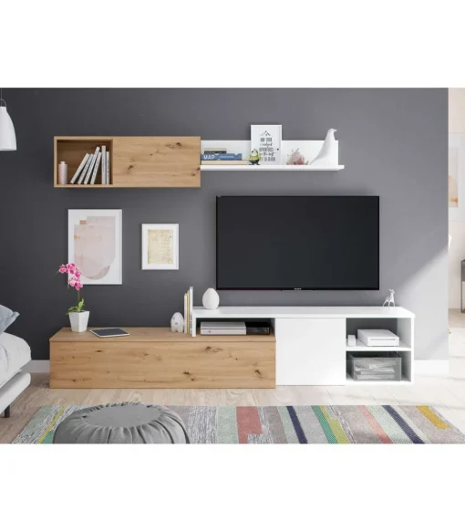 Conjunto salón Teho acabado roble y blanco artik reversible 44 cm(alto) 2,21 cm(ancho) 40 cm (fondo)
