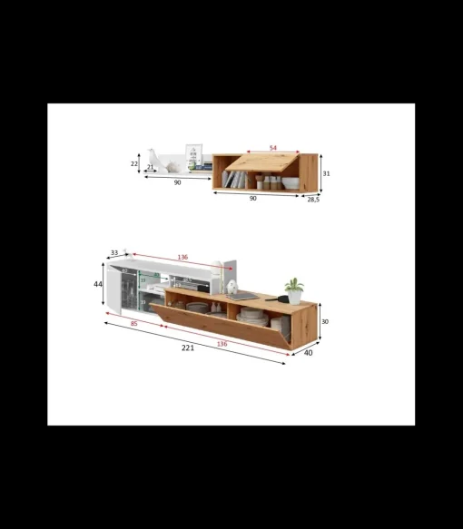 Conjunto salón Teho acabado roble y blanco artik reversible 44 cm(alto) 2,21 cm(ancho) 40 cm (fondo)