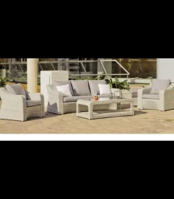 Conjunto sofá 3 plazas + 2 sillones con cojines + mesa de centro Celebes-8 Médula Luxe.