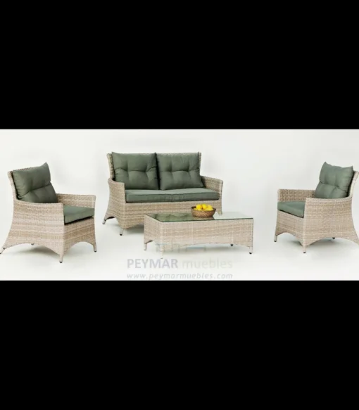 Conjunto sofá 2 plazas+ 2 sillones +mesa de centro en huitex color champagne Belmond-7..