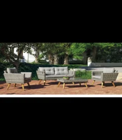 Conjunto sofá 2 plazas+ 2 sillones +mesa de centro en huitex color gris Meridiem-7..
