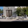 Conjunto terraza jardín aluminio Bolonia-77 con estructura en blanco.